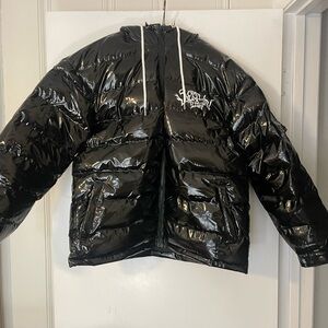 Black Puffer Jacket with Logo